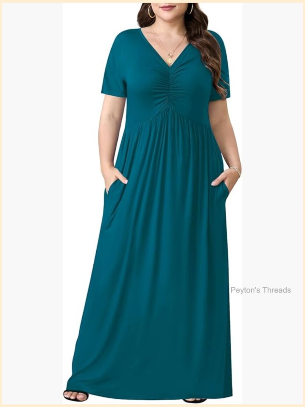 Plus Size Maxi Dress Short Sleeve V-Neck with Pockets 1X-5X